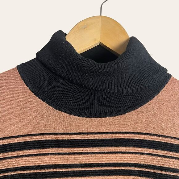 Toccin Blake Striped Ribbed Black Brown Turtleneck Sweater Dress Size S - Picture 4 of 15